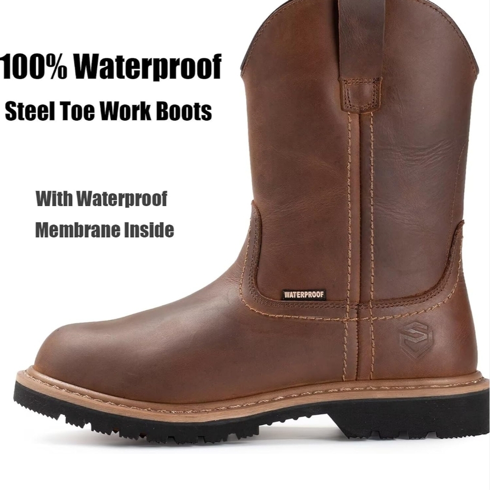 Waterproof Steel Toe Work Boots - Brown